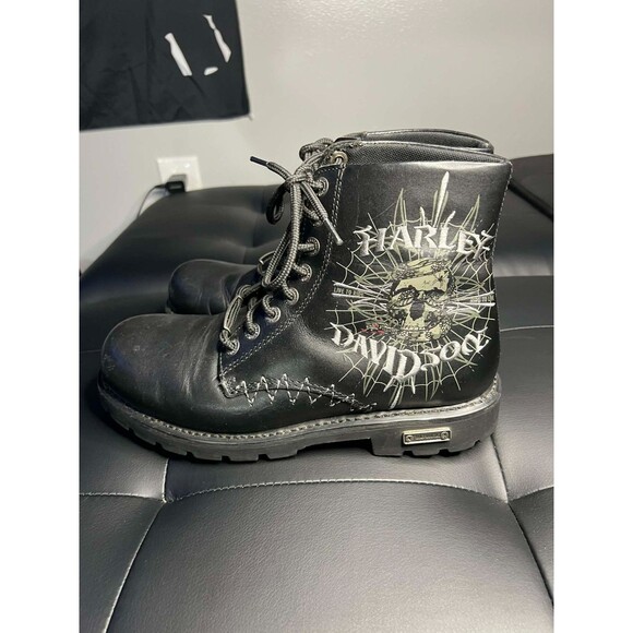 Harley Davidson Black Low Cut Boots 8.5 Embroidered Skull Snakes Y2K Biker Moto main image 11